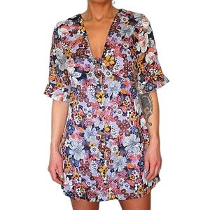 ModCloth Button Up Mini Dress Size 6 Purple Floral